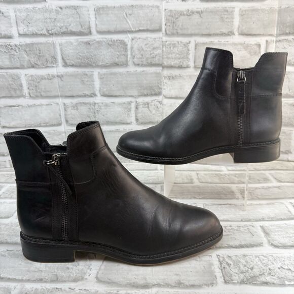 Franco Sarto Women's Size 8.5 Halford Black Leather Side Zip Ankle Booties Boots - Picture 1 of 12